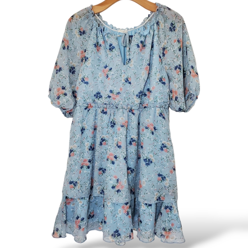 Bailey Blue Floral Print Layered Dress size Med